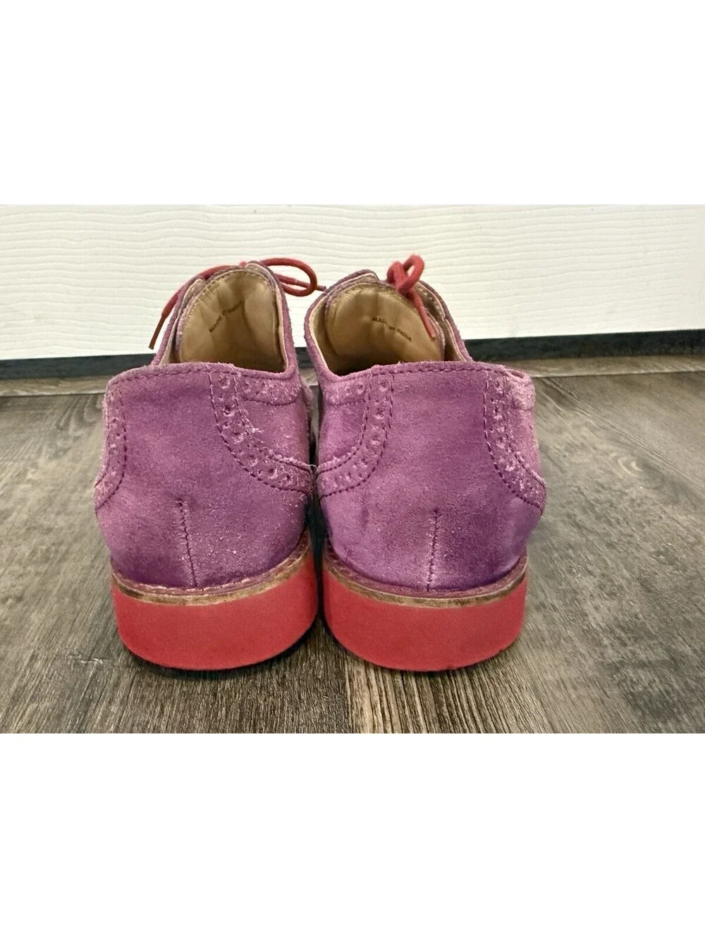 Cole Haan Wingtip Oxford Shoes Womens 7 B Purple Suede Brogue Lace Up